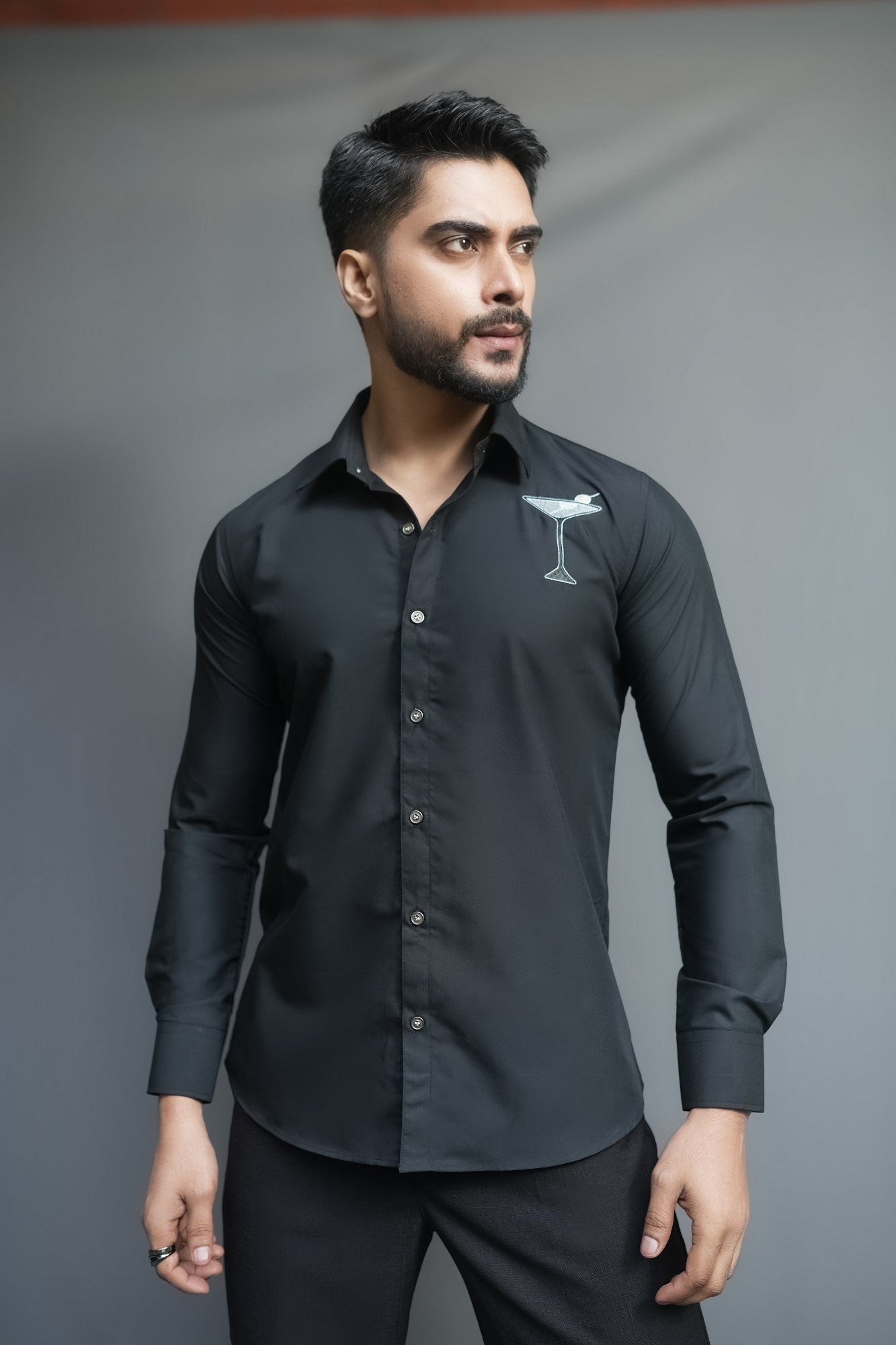 Black Shirt with Golden Embroidery