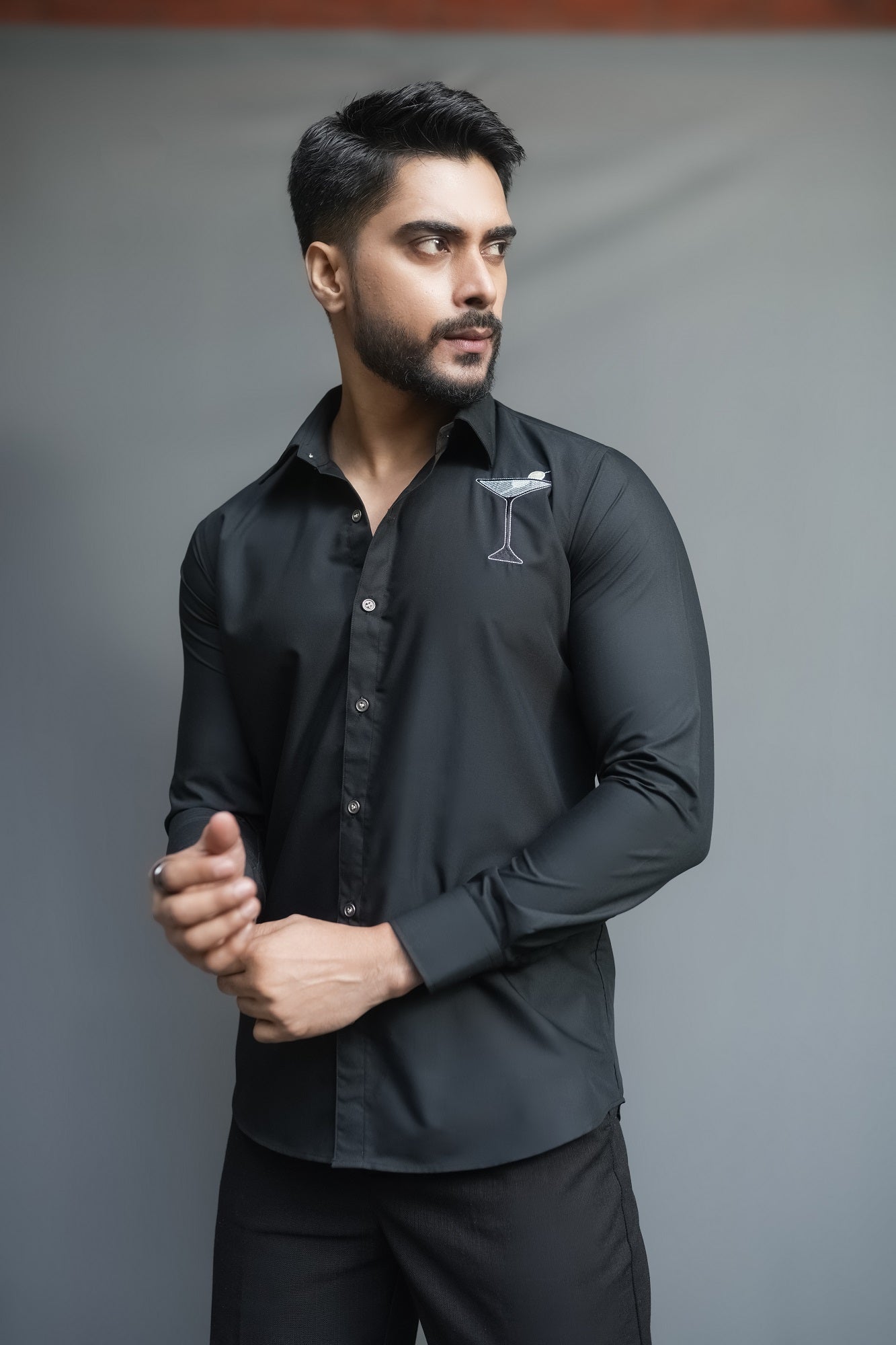 Black Shirt with Golden Embroidery