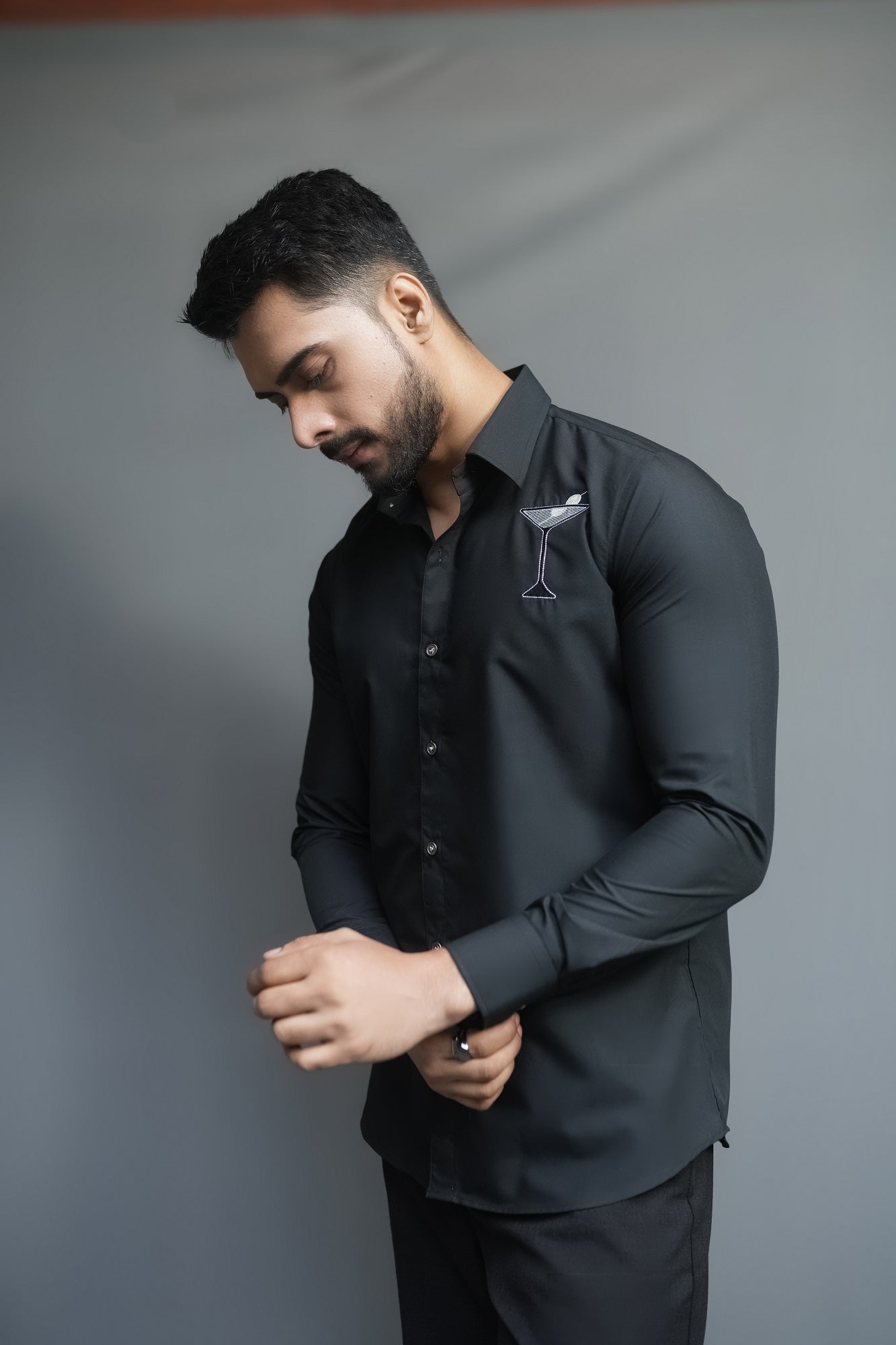 Black Shirt with Golden Embroidery