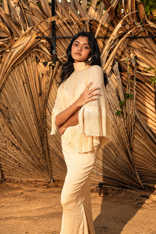 The Solene Fringe Cape - Champagne