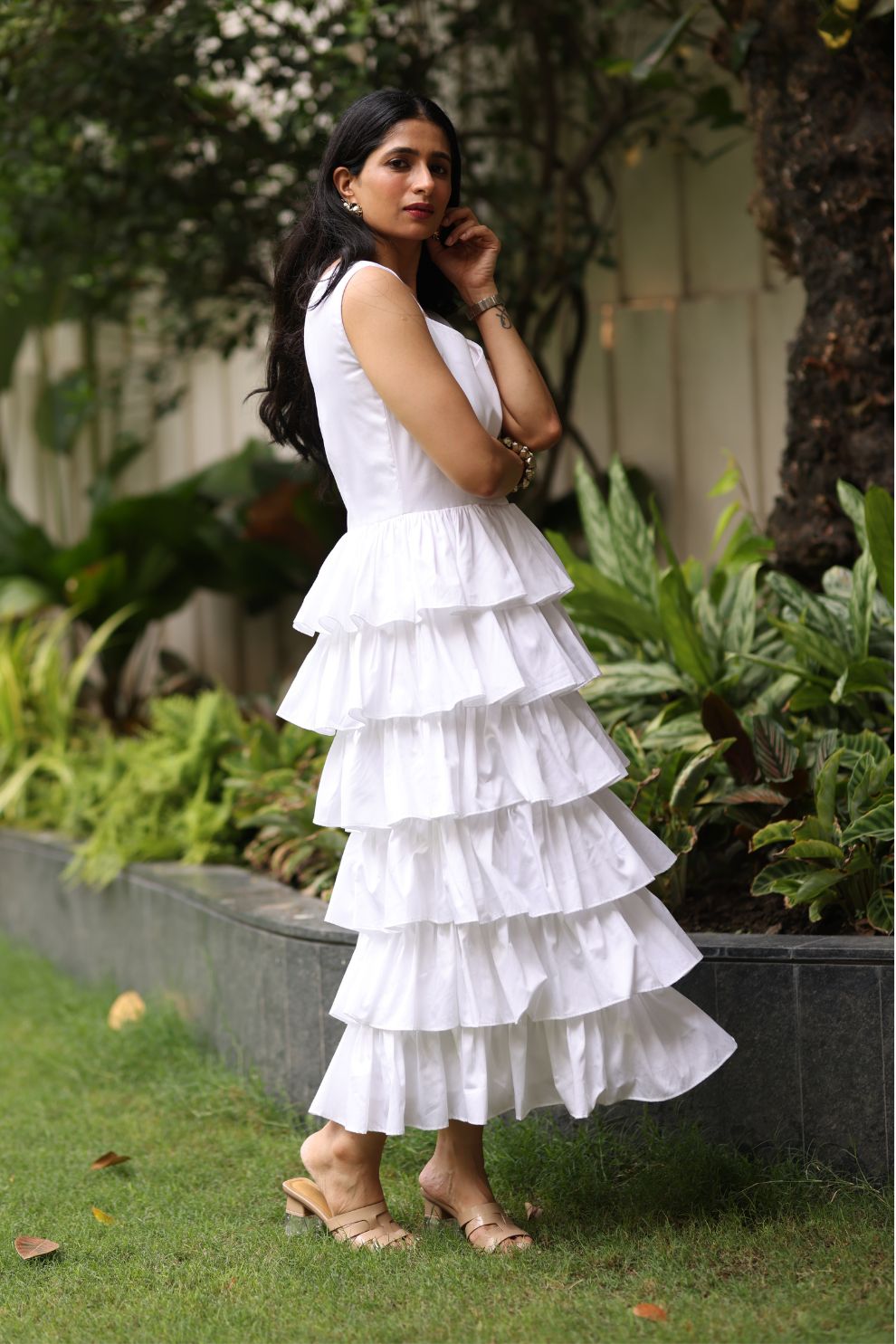 White Tiered Cotton Maxi Dress