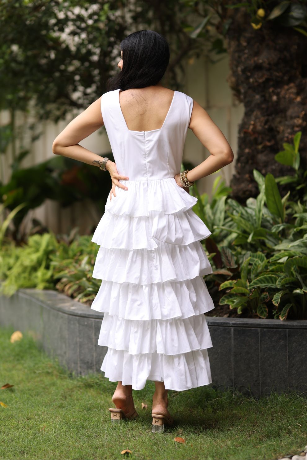 White Tiered Cotton Maxi Dress