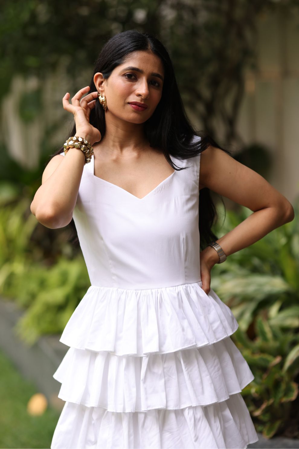 White Tiered Cotton Maxi Dress