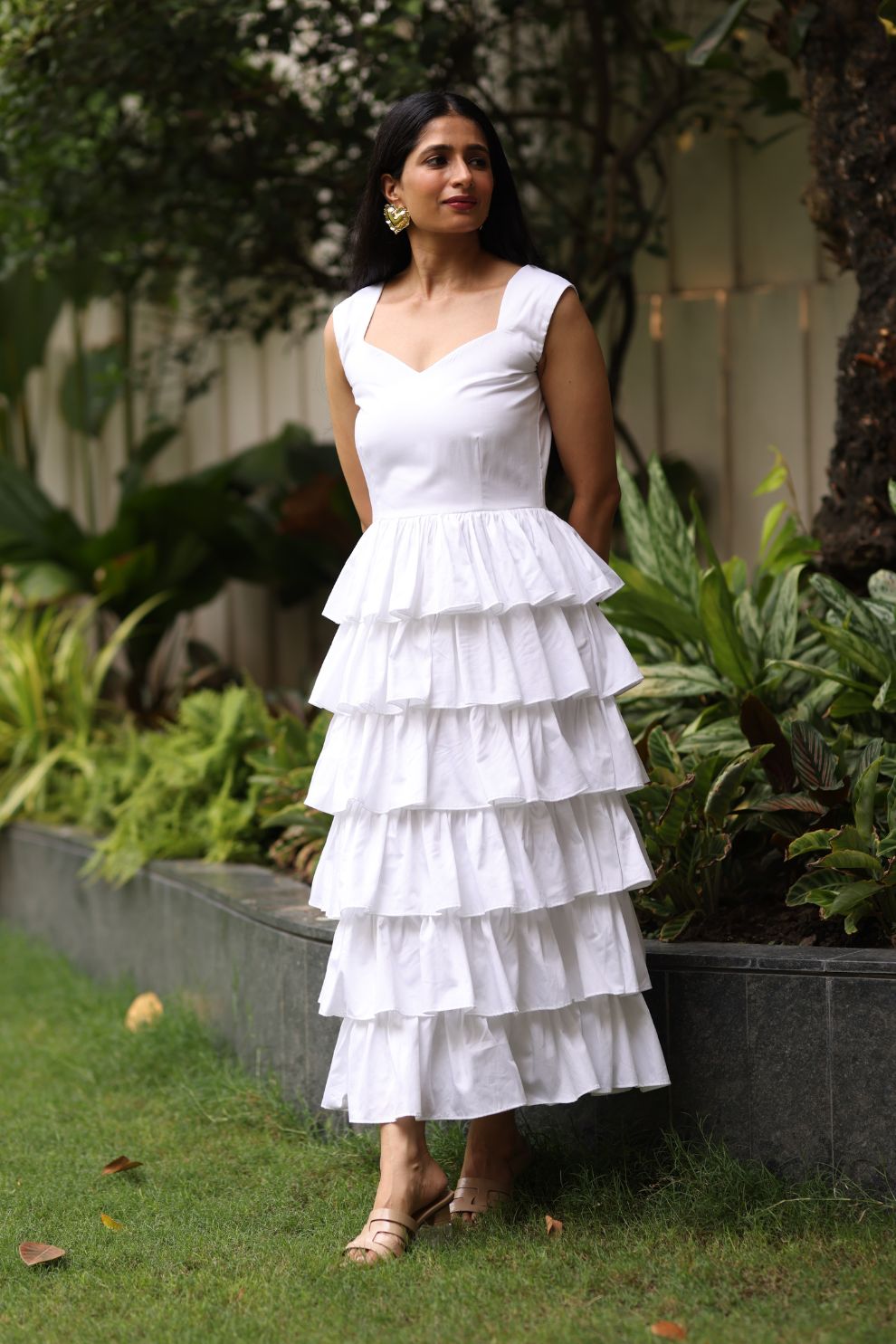 White Tiered Cotton Maxi Dress