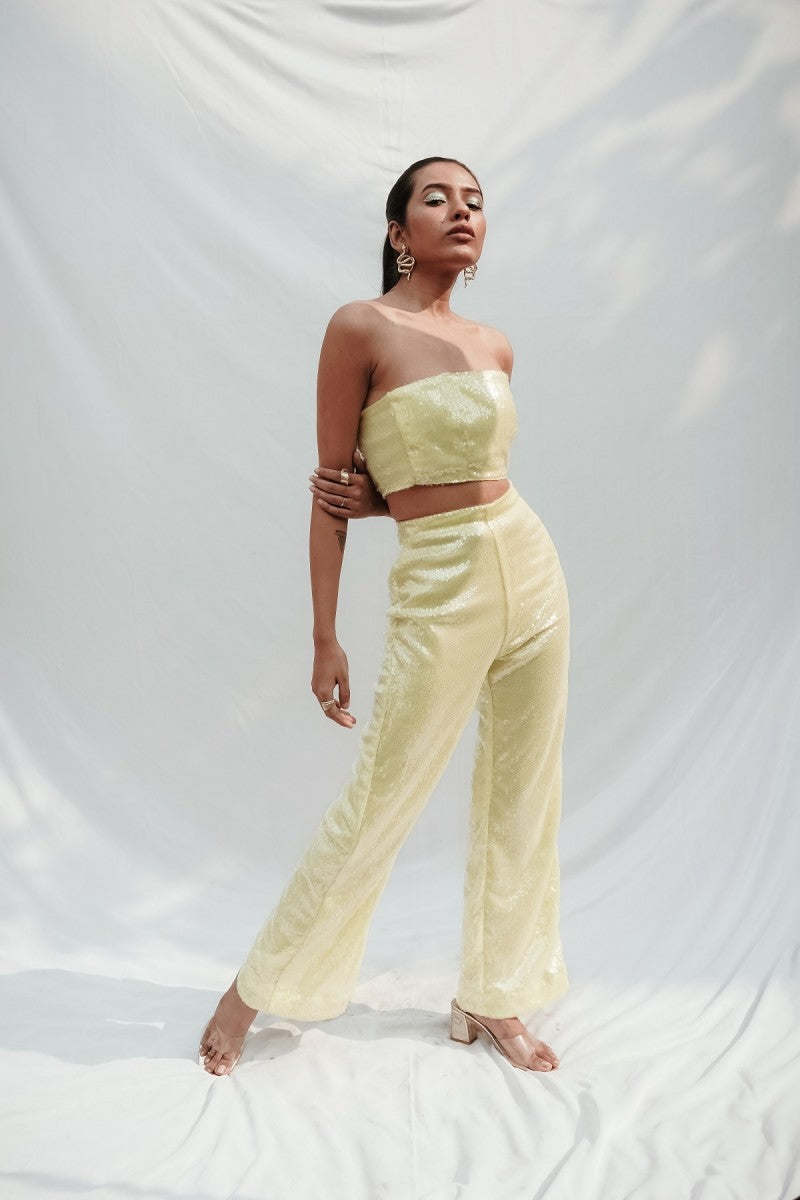 Yellow Sequins Tube Top & Pants Set