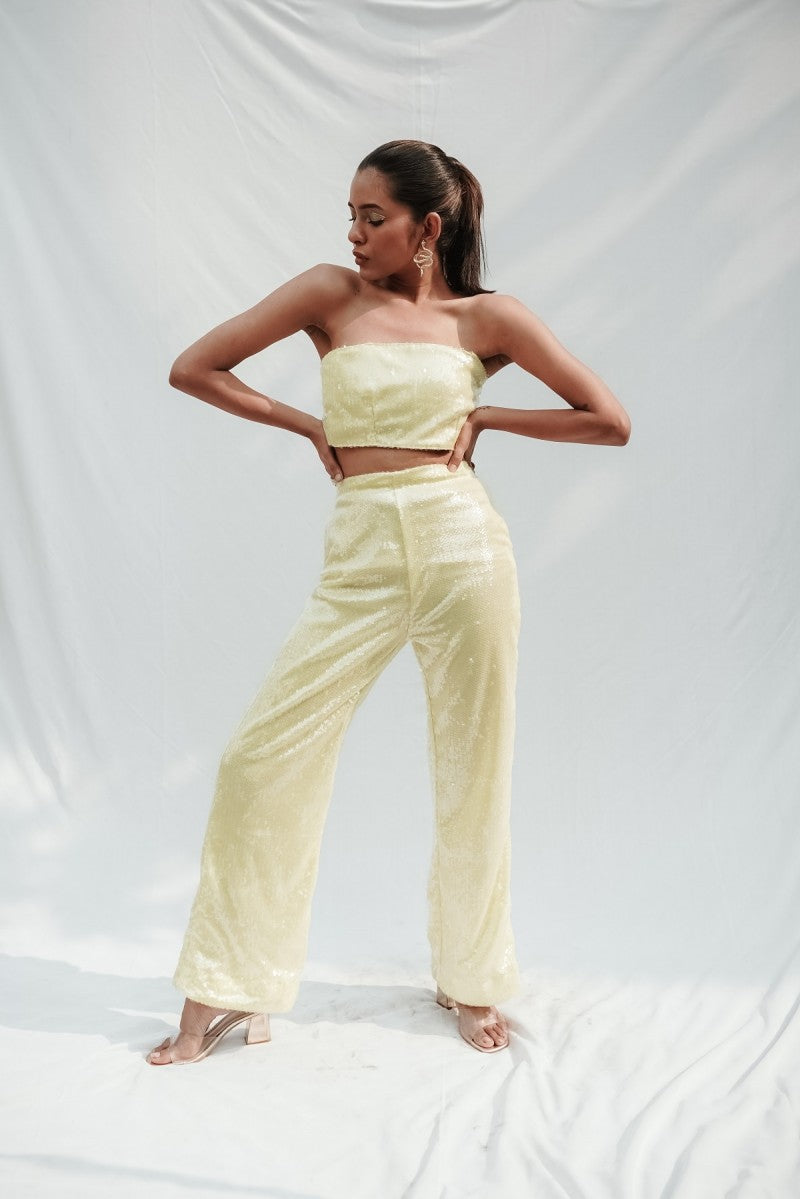 Yellow Sequins Tube Top & Pants Set