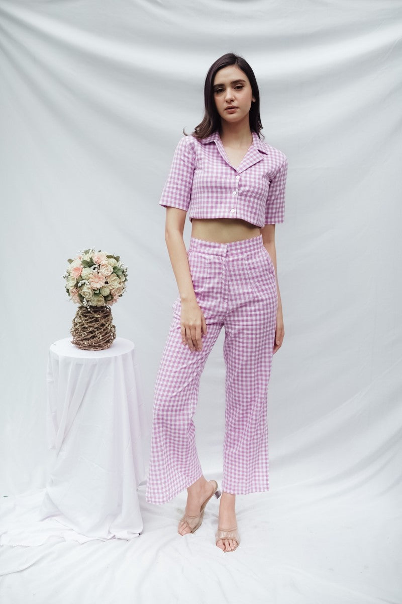 Lavender Checks Crop Blazer Co-ord Set