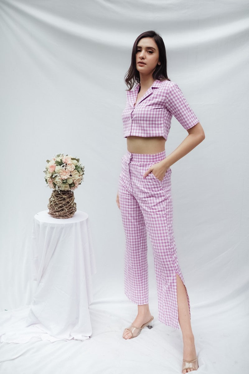 Lavender Checks Crop Blazer Co-ord Set