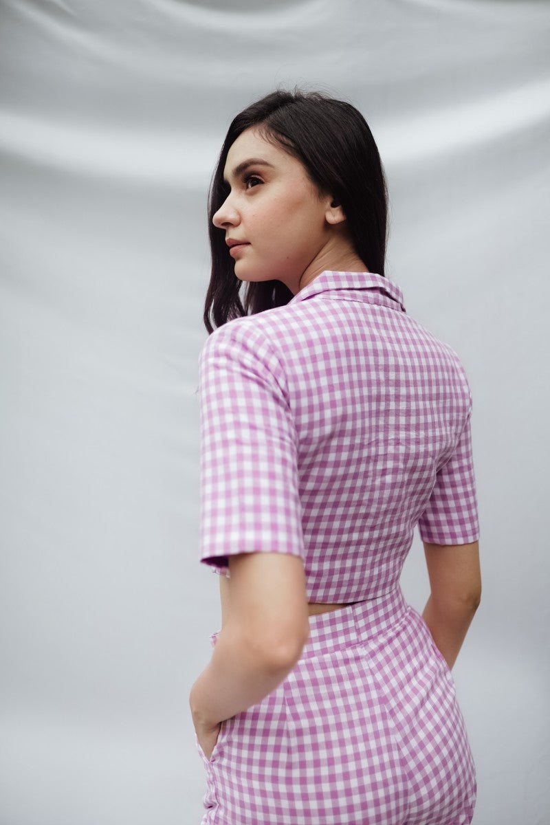 Lavender Checks Crop Blazer