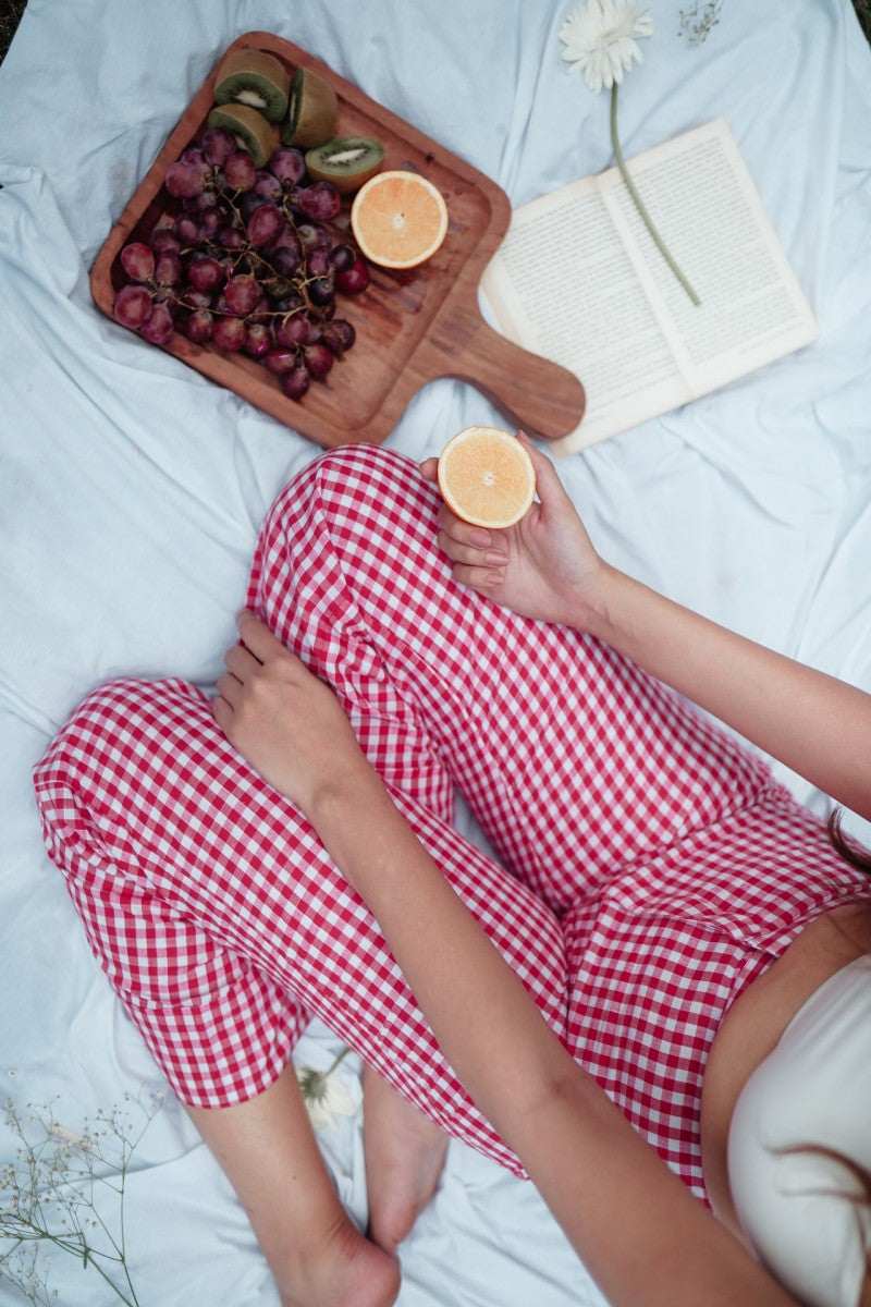 Red Checks Wide Pants