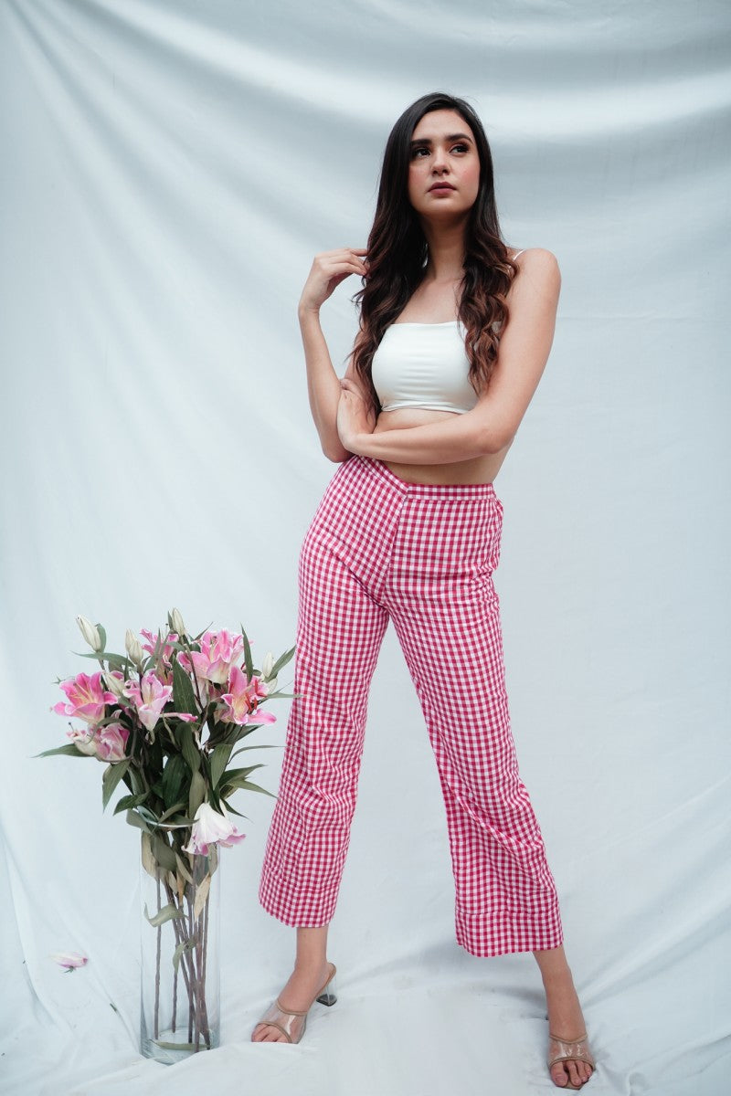 Red Checks Wide Pants