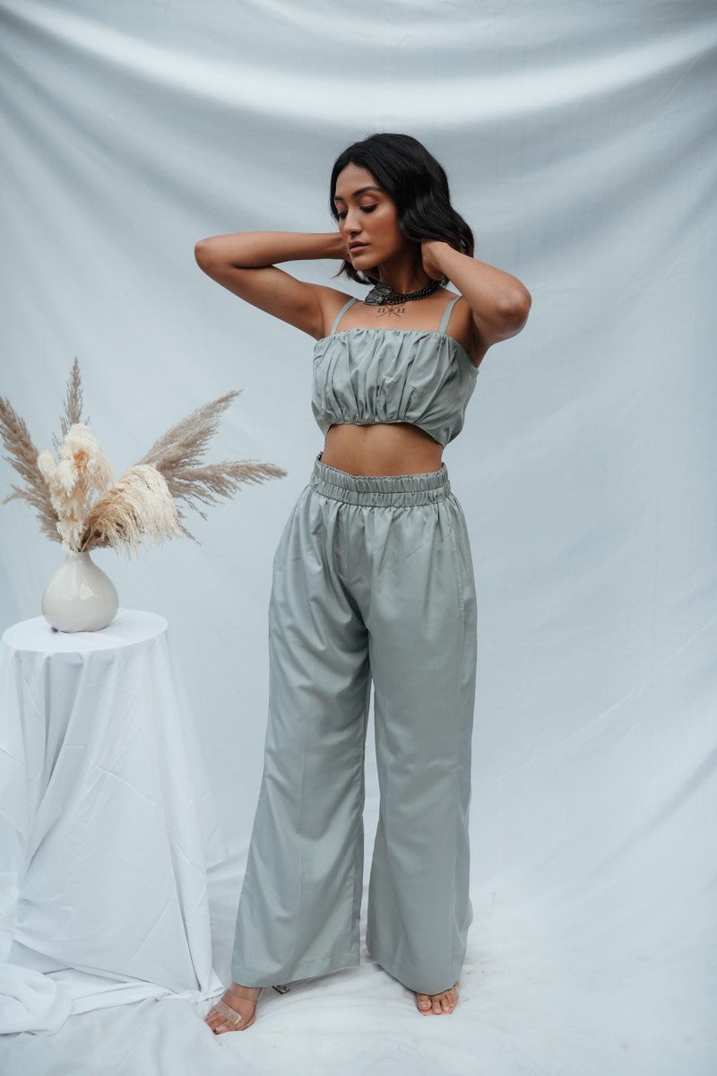 Grey Pleated Crop Top & Pants