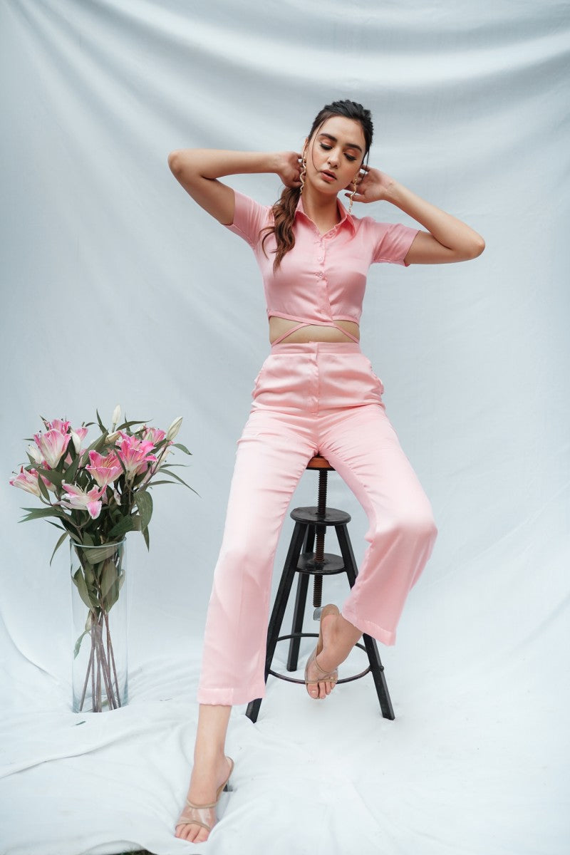 Pink Wrap Top & Pants Co-ord set