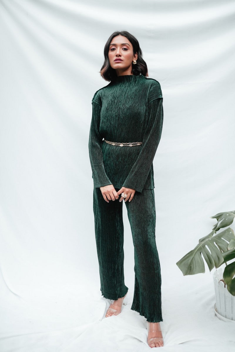 Green Pleated Co-ord Set