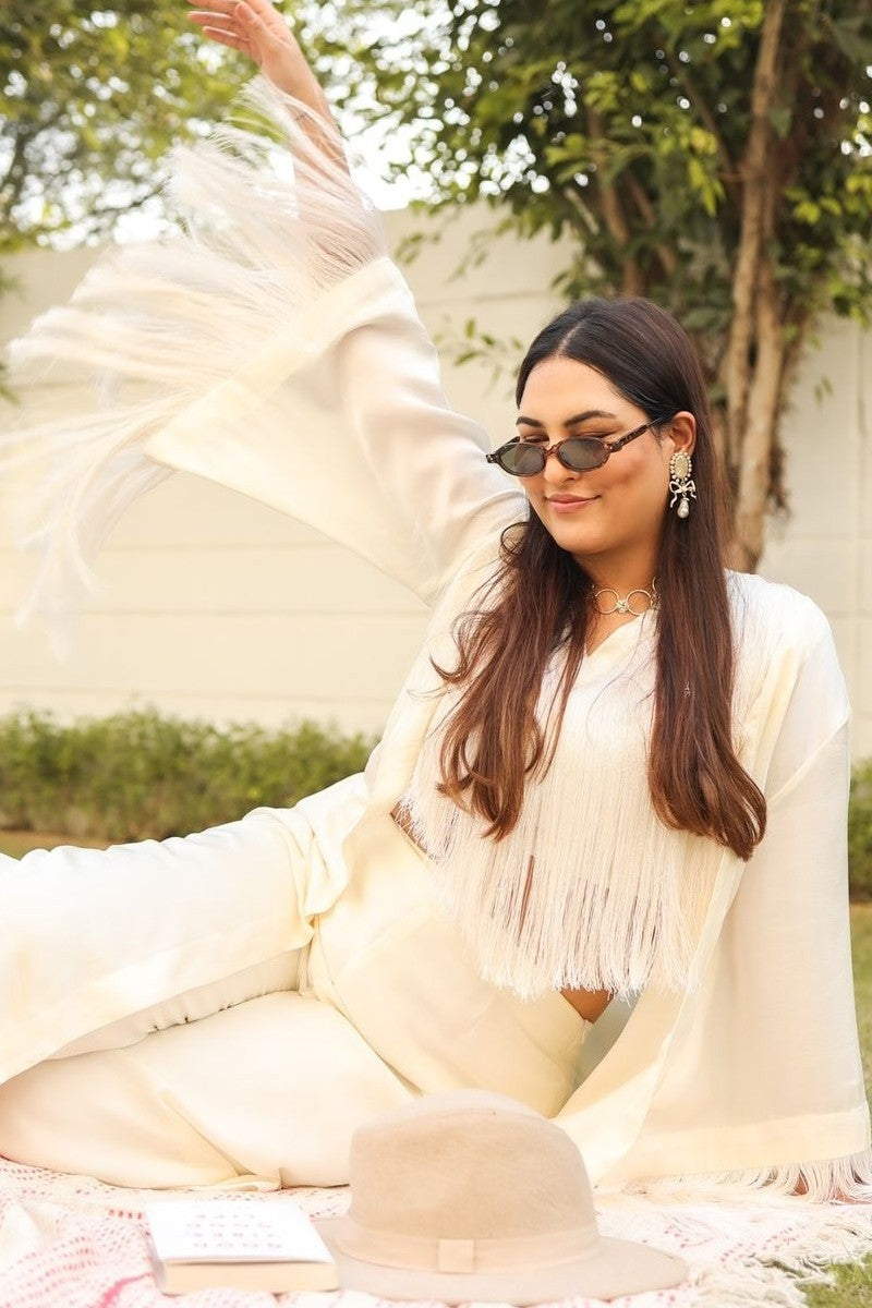 Ivory Fringe Top And Cape