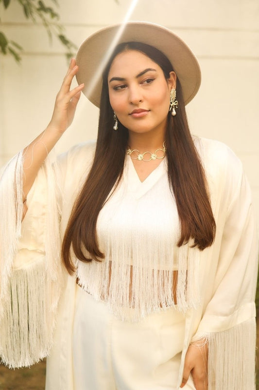 Ivory Fringe Top And Cape