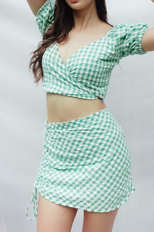 Green Checks Wrap Skirt