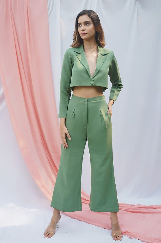 Green Cropped Blazer Set