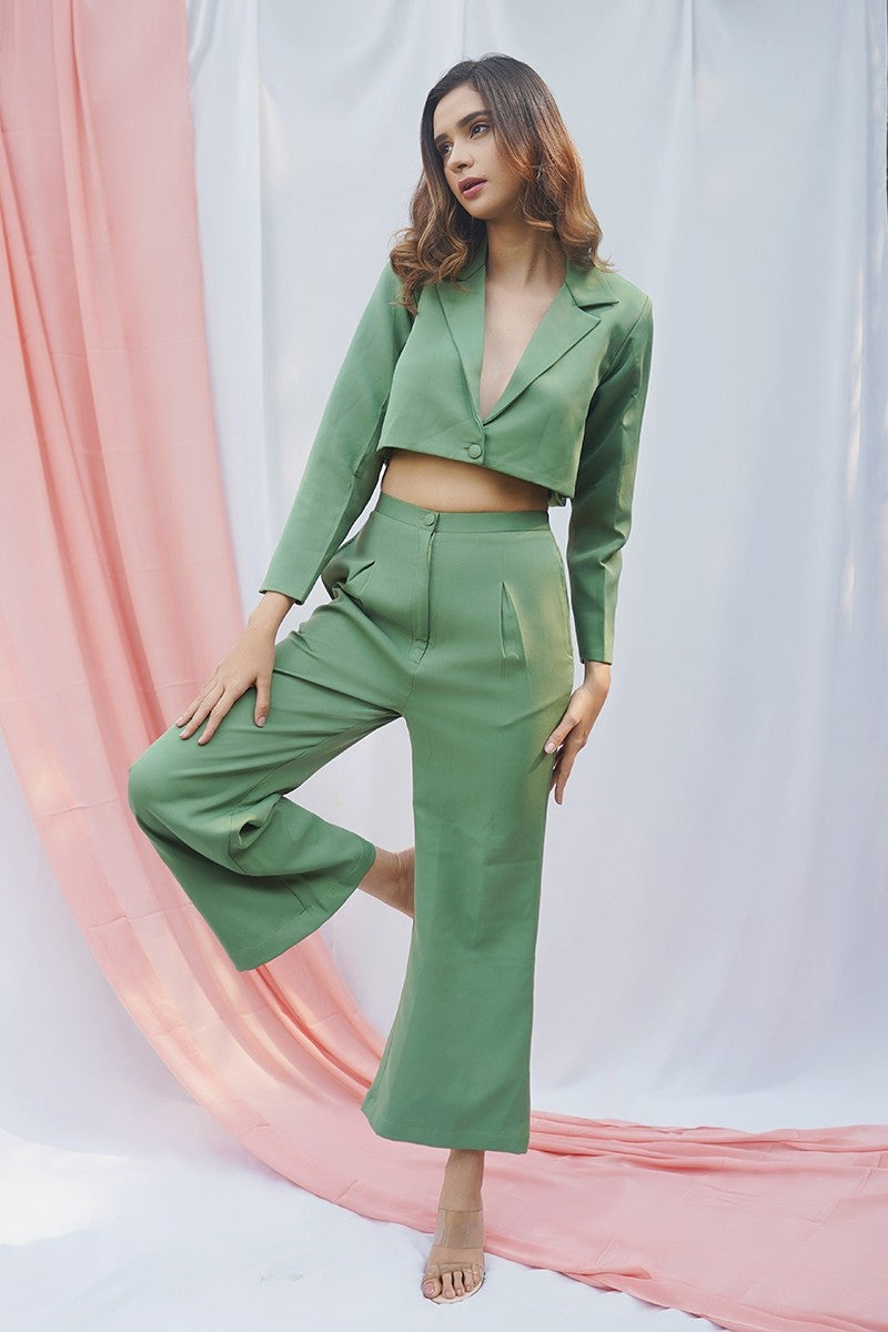 Green Cropped Blazer Set