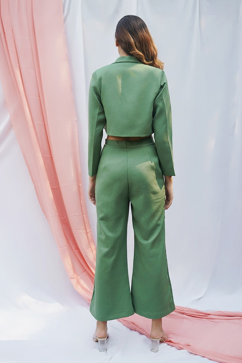 Green Cropped Blazer Set