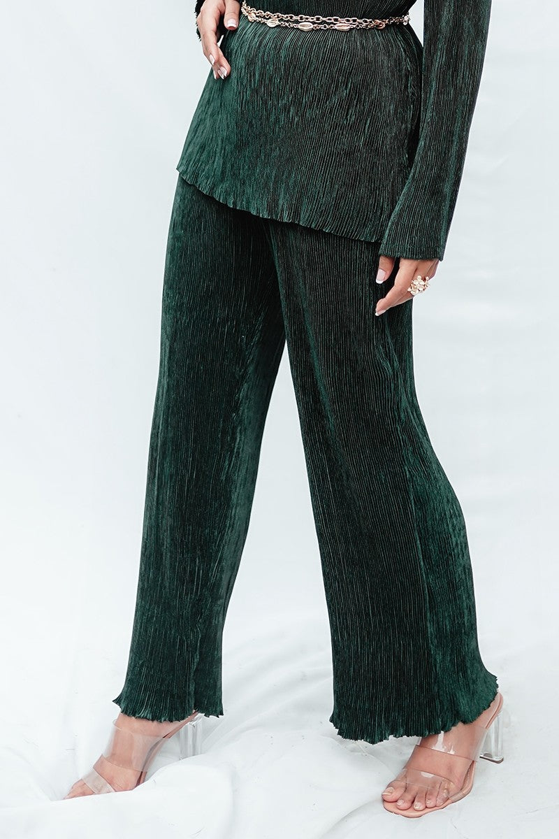 Green Pleated Satin Pant