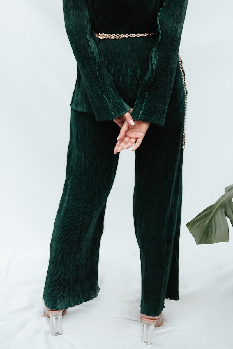 Green Pleated Satin Pant