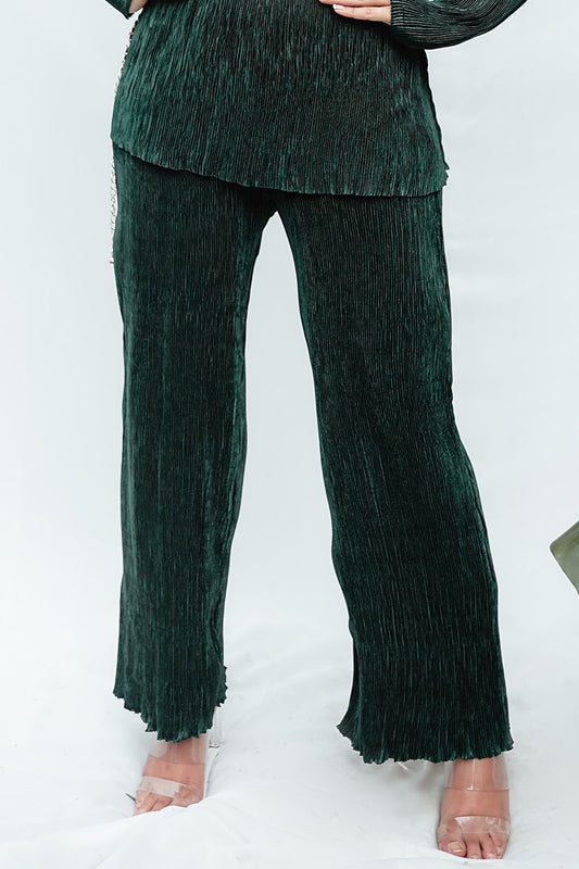 Green Pleated Satin Pant