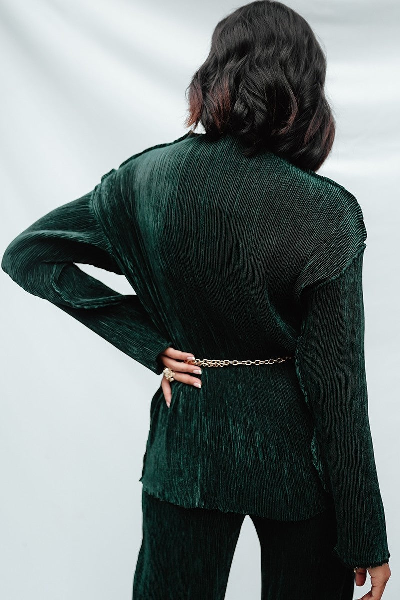 Green Pleated Satin Top