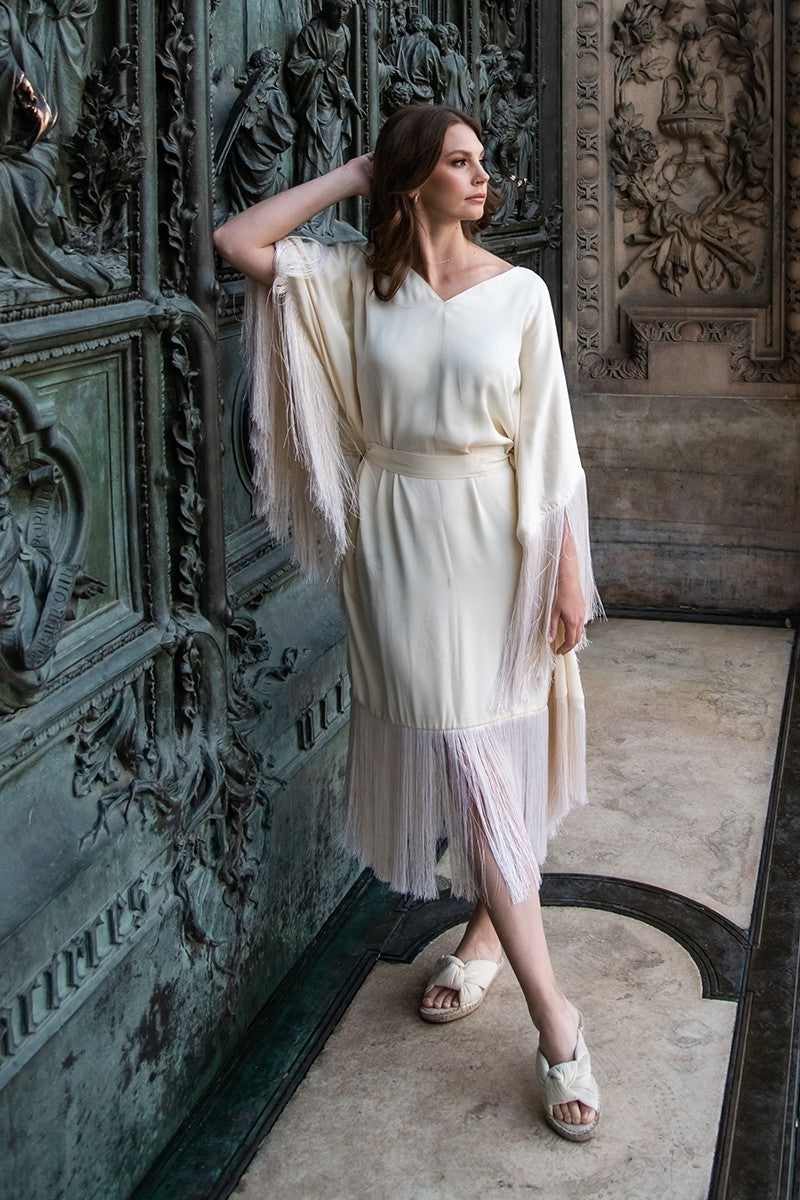 Ivory Fringe Kaftan