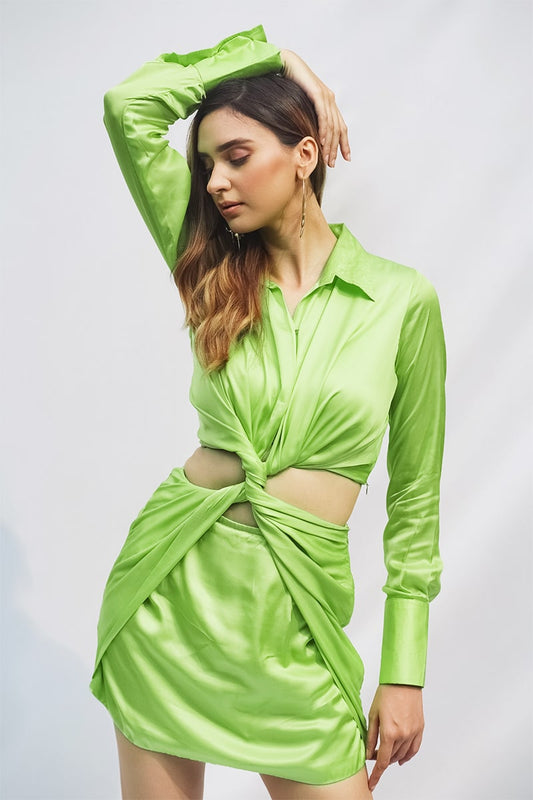 Neon Green Satin Cut Out Dress