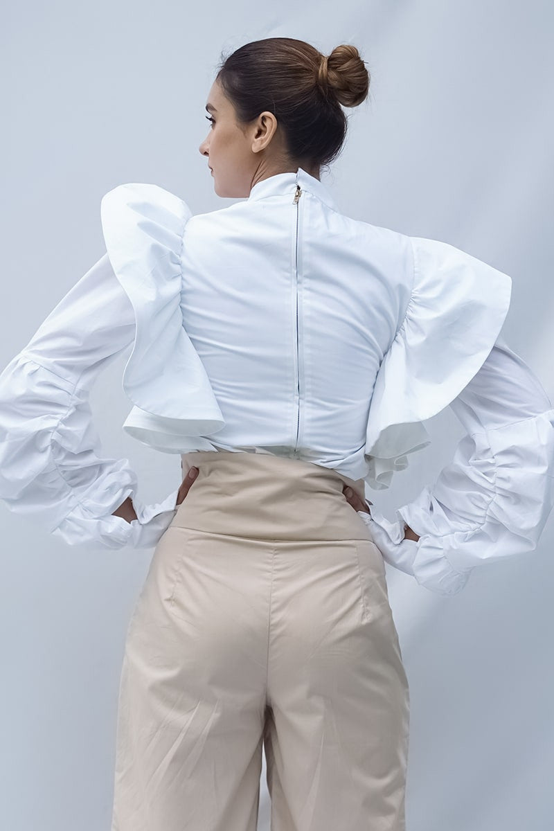 Puffed Sleeves White Shirt