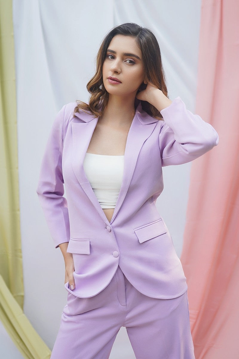 Lavender Coat Set With Pants