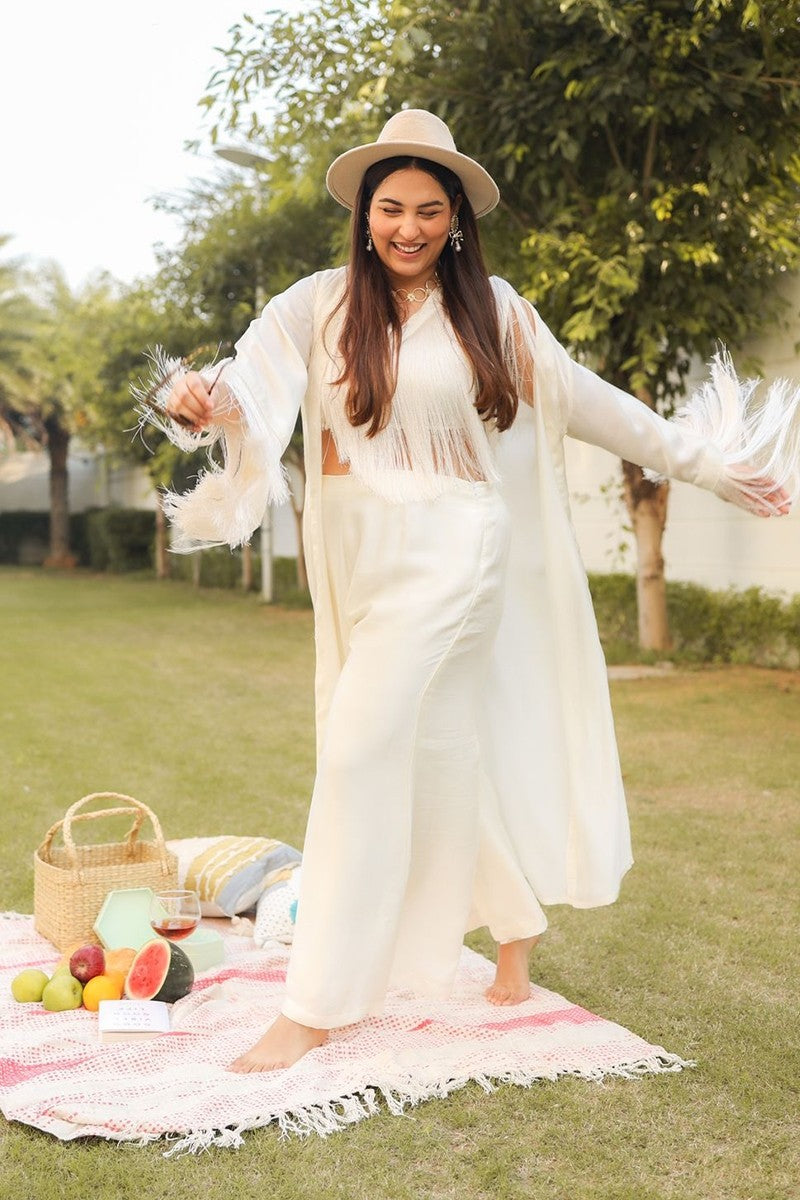 Ivory Fringe Cape Set