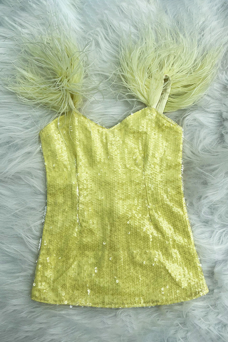 Yellow Feather Dress For Kids