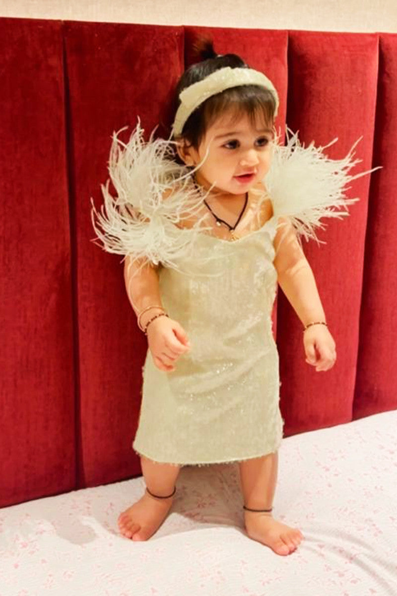 Yellow Feather Dress For Kids