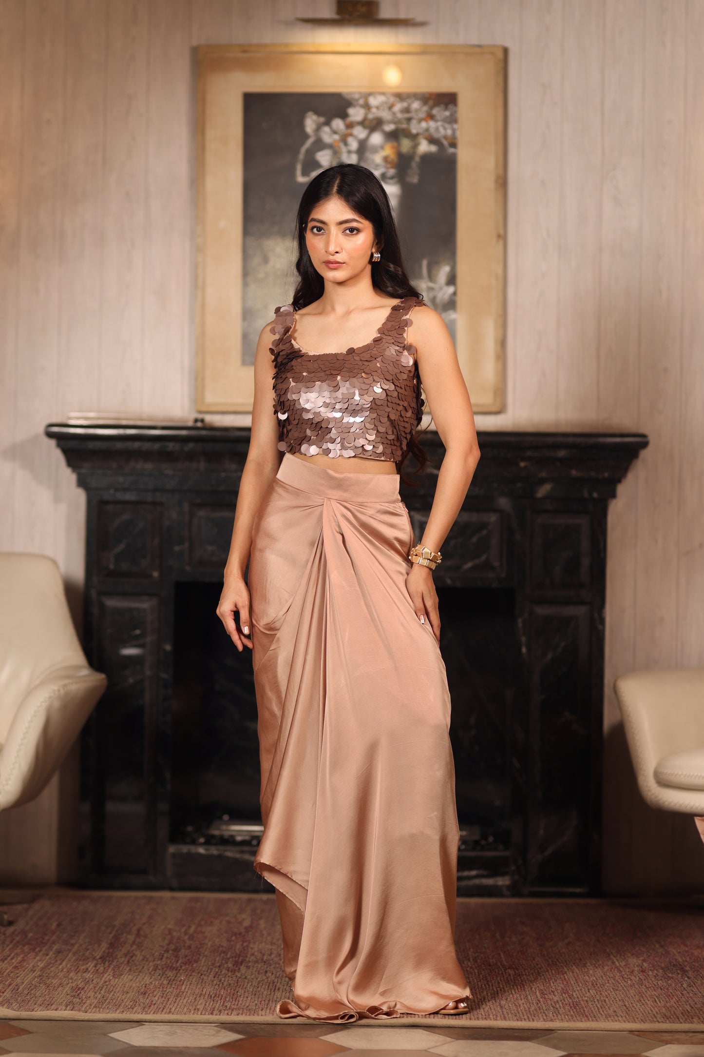 Embroidered sequins with organza jacket