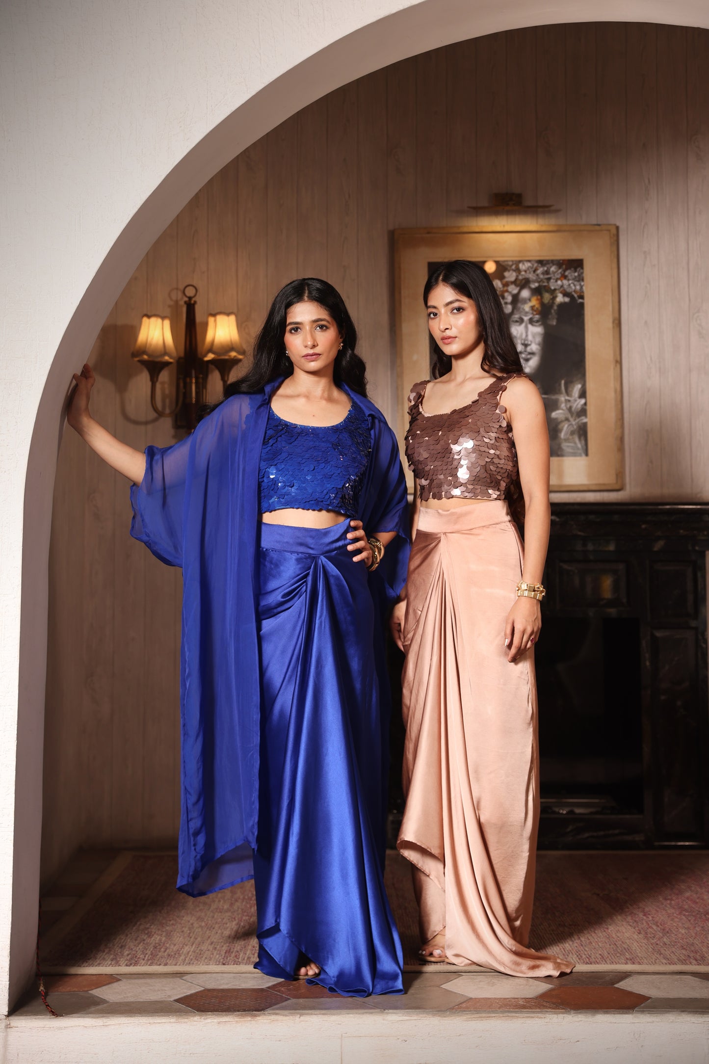 Embroidered sequins with organza jacket