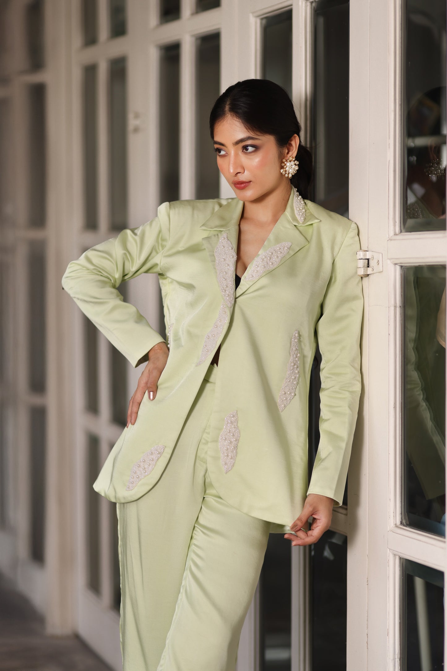 Mint green  Pearl Embroidered Set