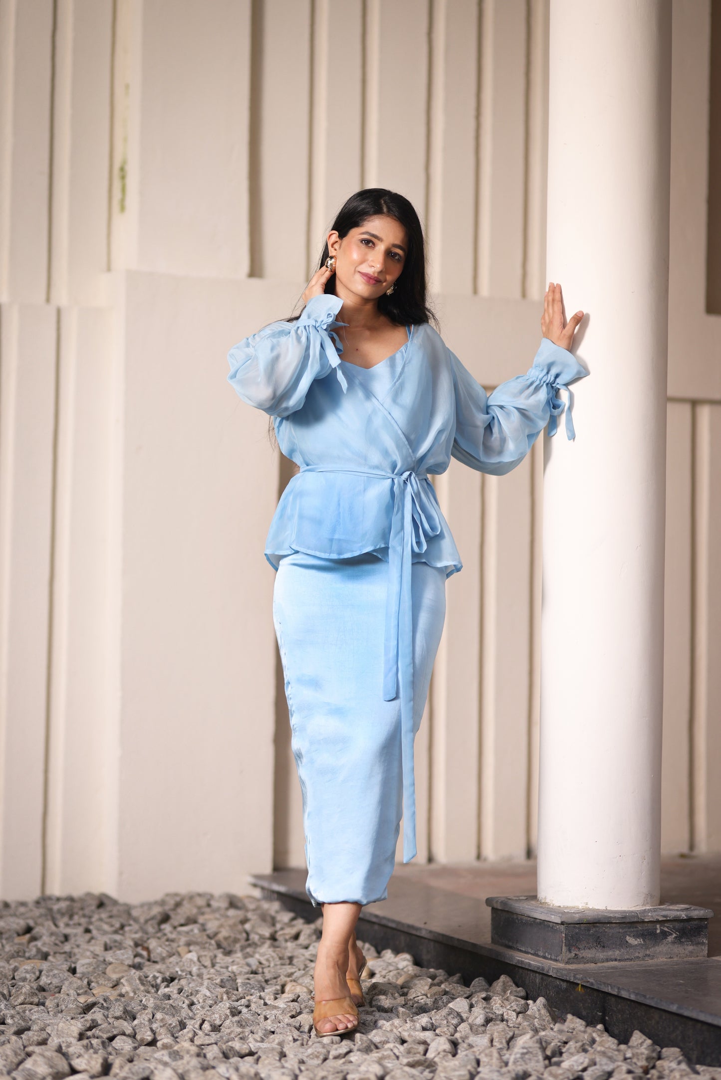 Serene Blue Organza Jacket Set