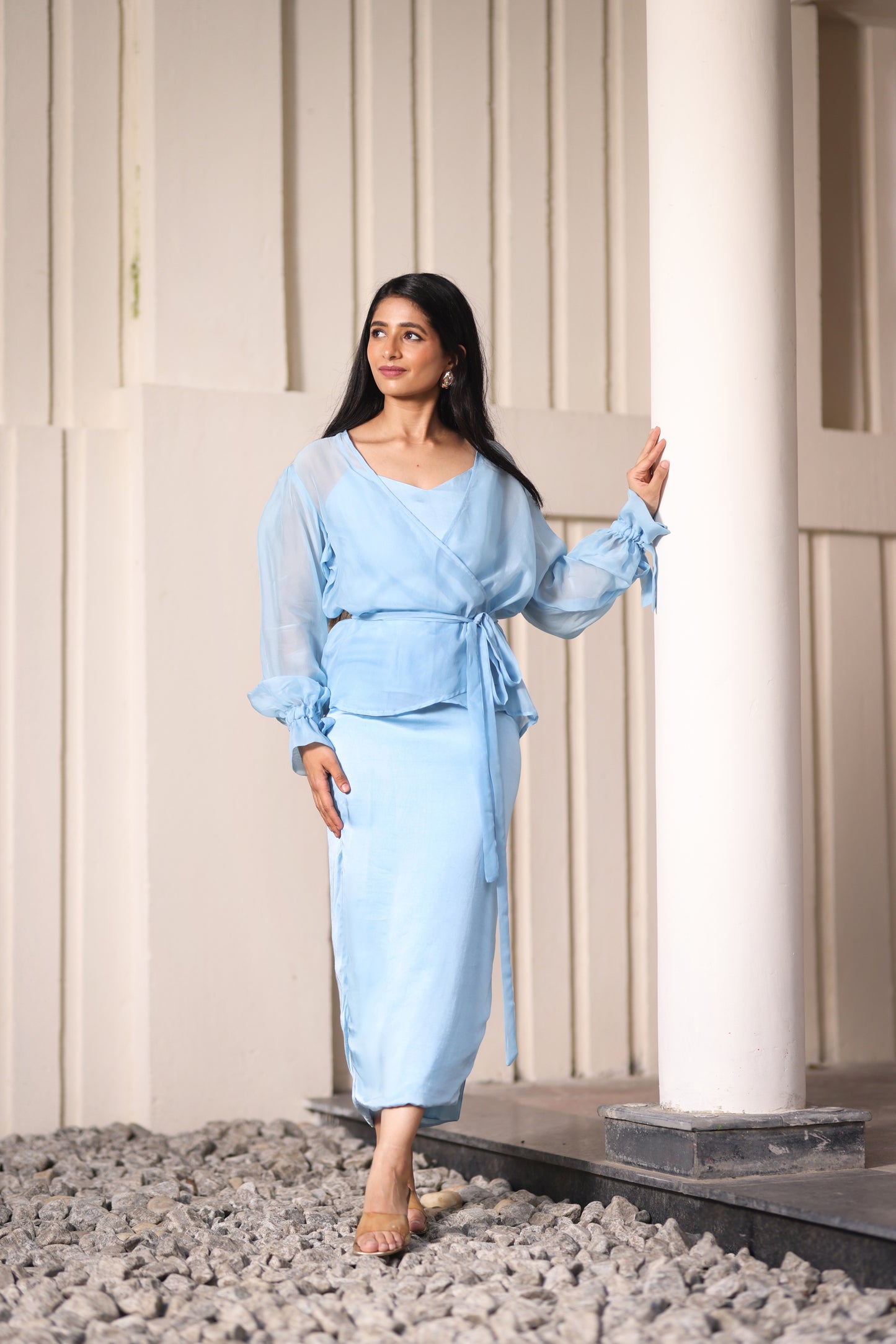 Serene Blue Organza Jacket Set