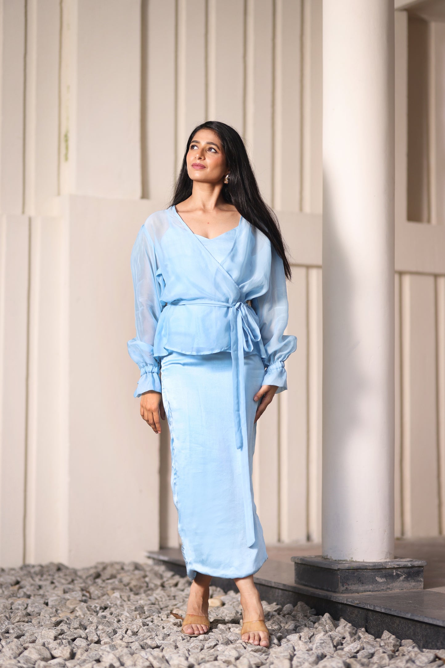 Serene Blue Organza Jacket Set