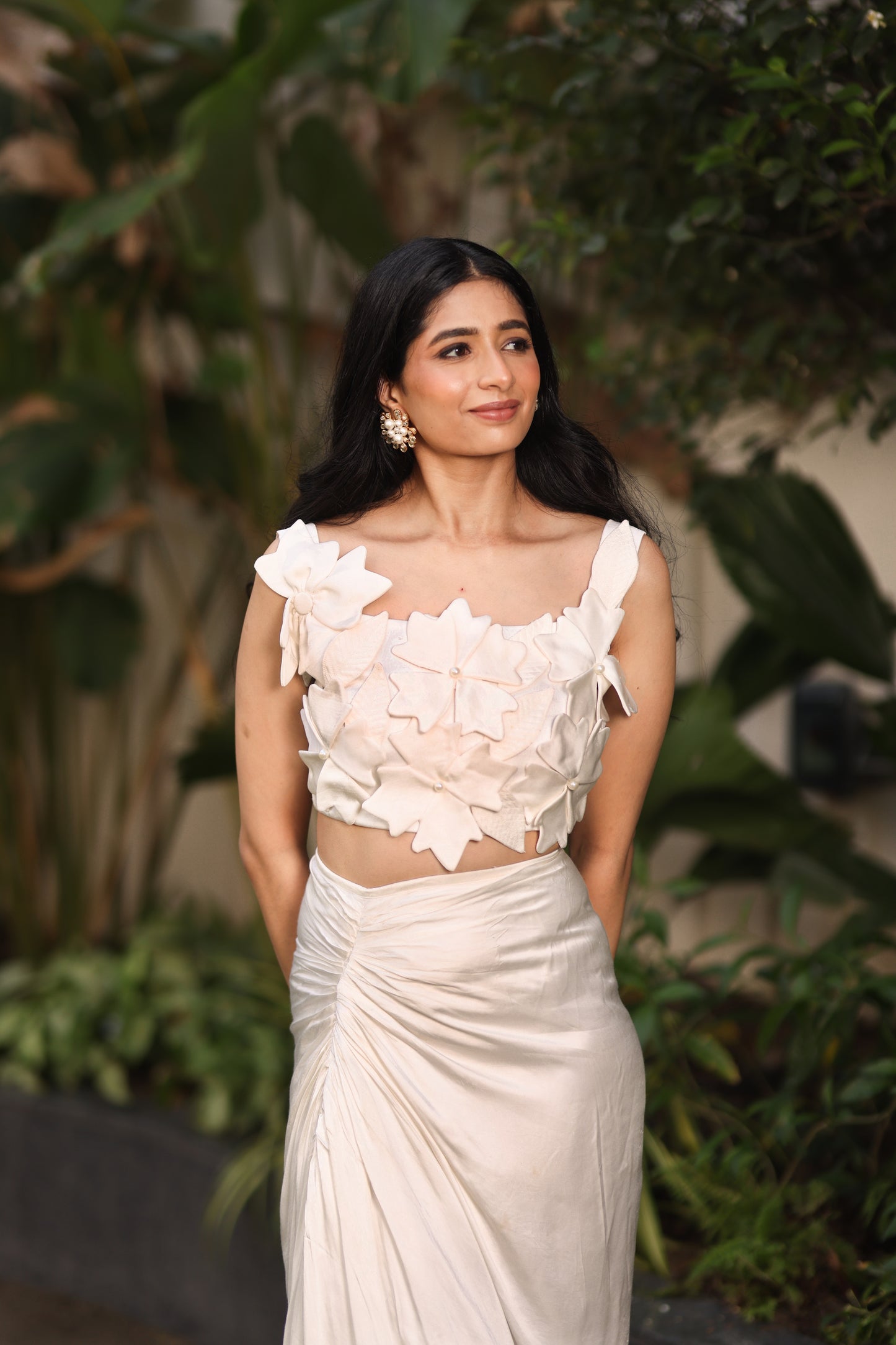 Flower bloom blouse+skirt and organza jacket