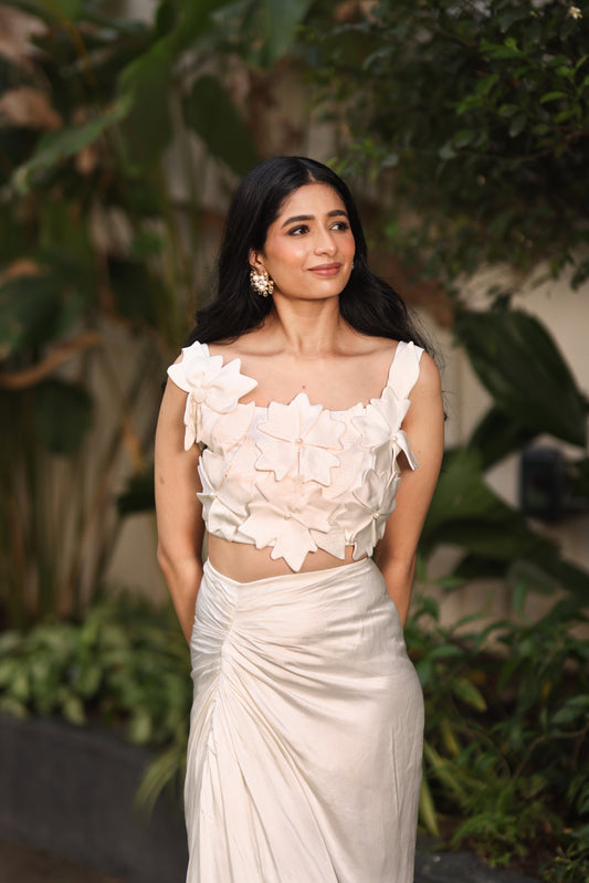 Flower bloom blouse+skirt and organza jacket