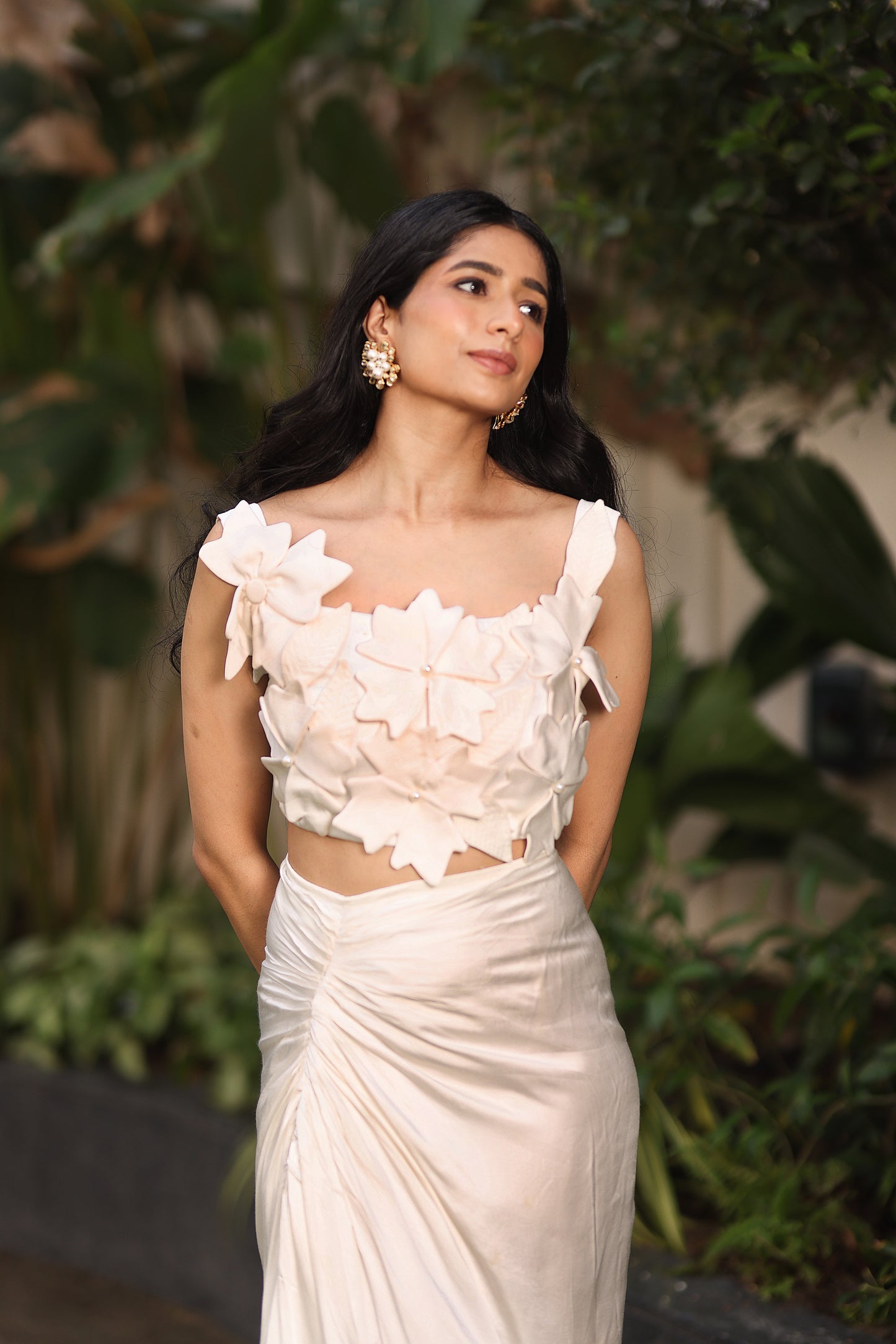 Flower bloom blouse+skirt and organza jacket