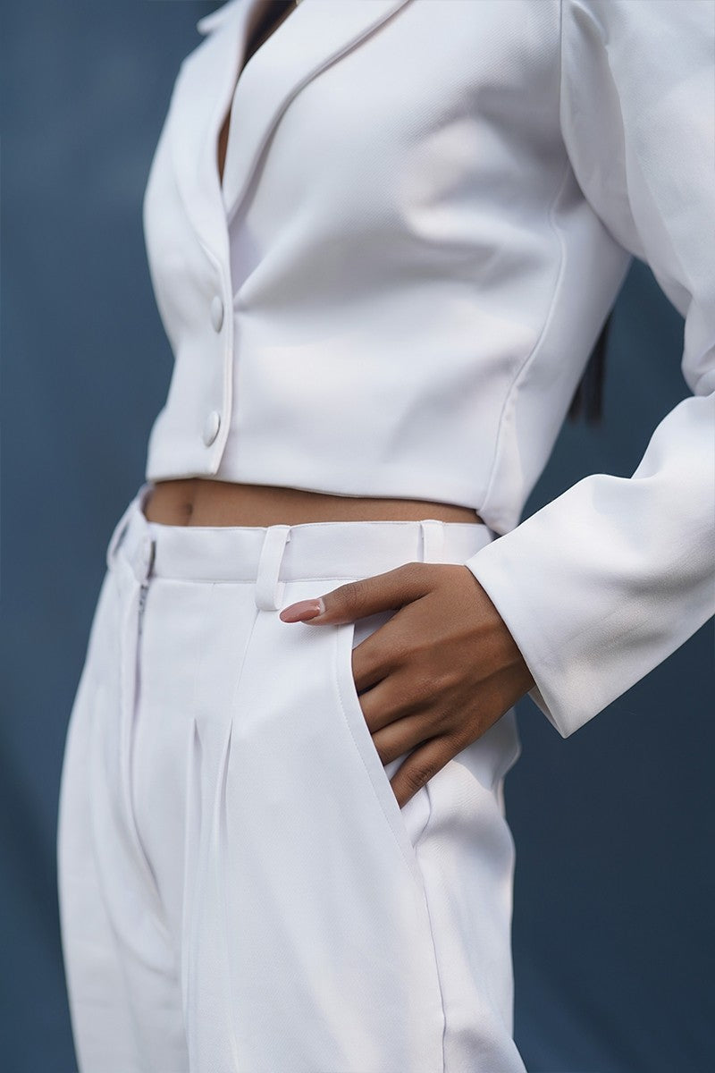 White Cropped Blazer Set